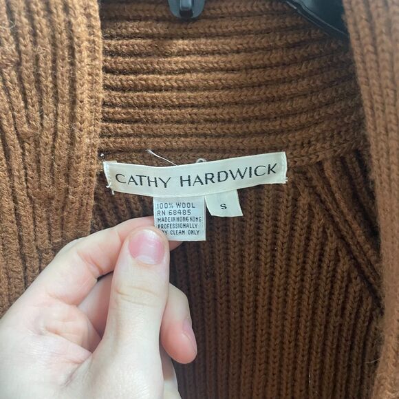 Cathy Hardwick 100% Wool Brown Cardigan Sweater SMALL - Picture 3 of 4